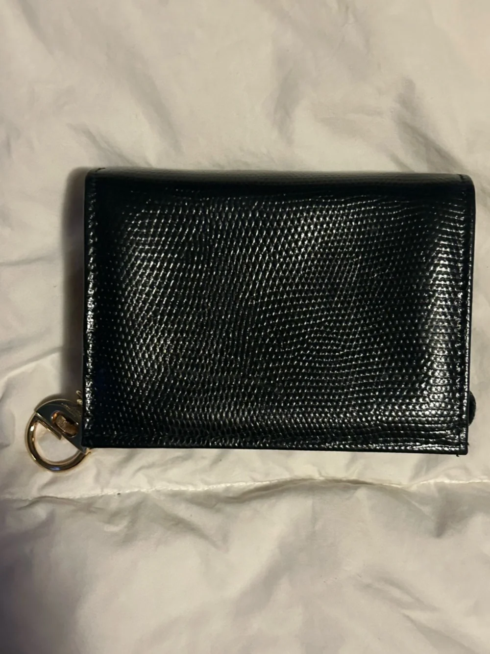 Salvatore Ferragamo Black Lizard-Embossed Vara Bow Keyring Wallet